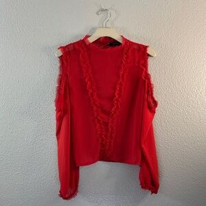Walter Baker Vibrant Red Ruffled Blouse